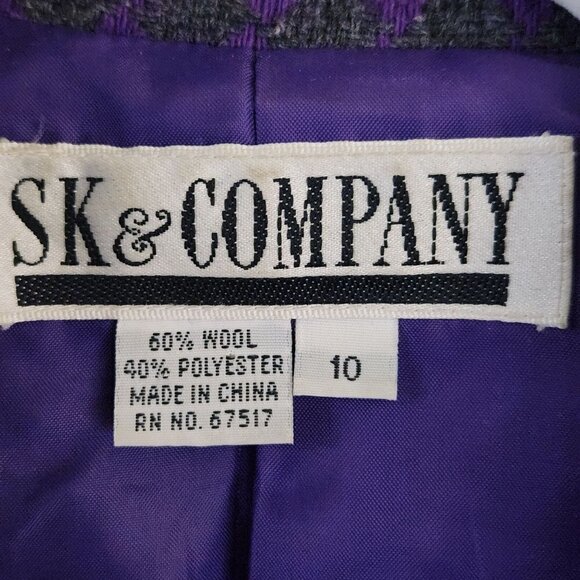 S K & Company Vintage Wool Purple Hounds Tooth Double Breasted Blazer Size 10 - Picture 5 of 5